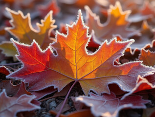 Frostige Herbstblätter in leuchtenden Farbtönen