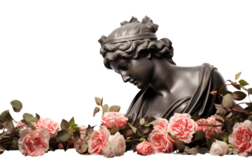 PNG  Greek sculpture and roses border foreground carnation figurine blossom.
