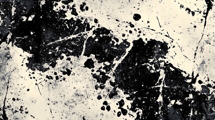 Fototapeta premium Black and white grunge texture with cracked paint and splatters.