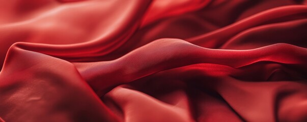 Red silk fabric flowing creating wavy shapes background