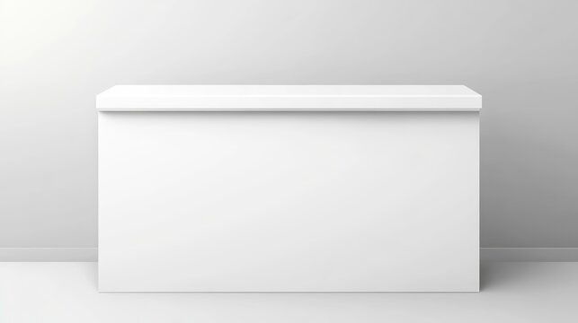 White portable exhibition counter with modern design, perfect for trade shows, events, and promotional displays. Lightweight, compact, and easy to assemble. AI generated illustration.