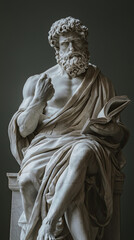 Stoic philosopher statue, marble sculpture, deep in thought, wisdom