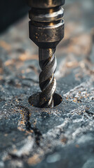 Close up of diamond tipped drill bit cutting into surface, showcasing precision and detail