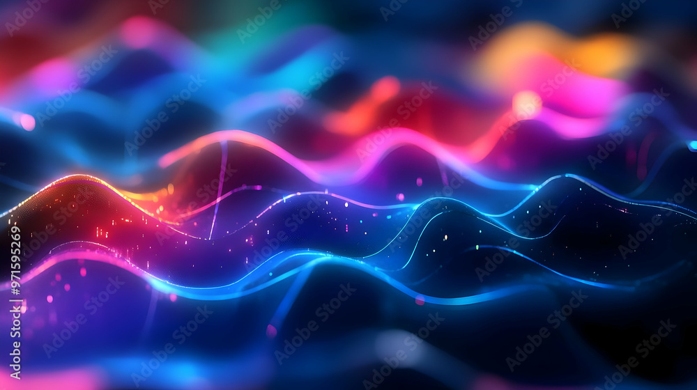 Poster vibrant abstract waves of light create a mesmerizing visual experience.