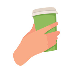 Hand Hold Paper Takeaway Mug or Cup with Tea or Coffee Vector Illustration