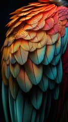 Fototapeta premium Colorful macaw feathers creating vibrant animal background