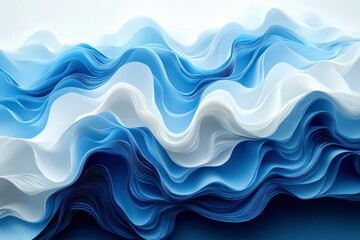 Organic twisting pattern, layered paper, blue and light white, shades and contrast. Blue abstract background with white color.