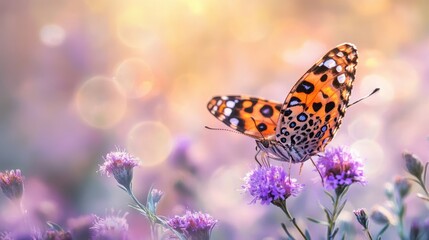 Obraz premium Butterfly on a Purple Flower in a Meadow