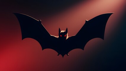 Fototapeta premium A simple silhouette of a bat against a dark background, with a single, bright red eye perfect for Halloween