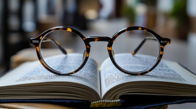 Round Glasses on Open Book, Books, Reading, Literature