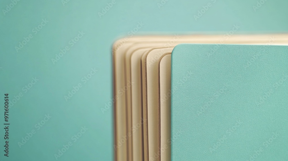 Poster a close-up of stacked file folders in soft colors against a mint background.