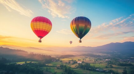 Fototapeta premium Hot Air Balloons Soaring Over Scenic Landscape