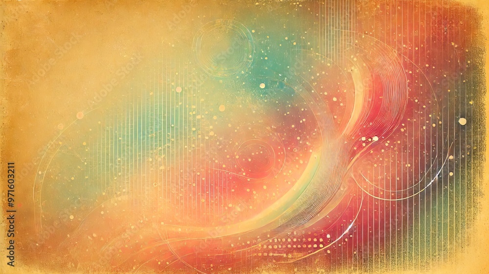 Poster An abstract background with a blend of pastel tones, dynamic flowing lines, and textured patterns in a warm color palette.