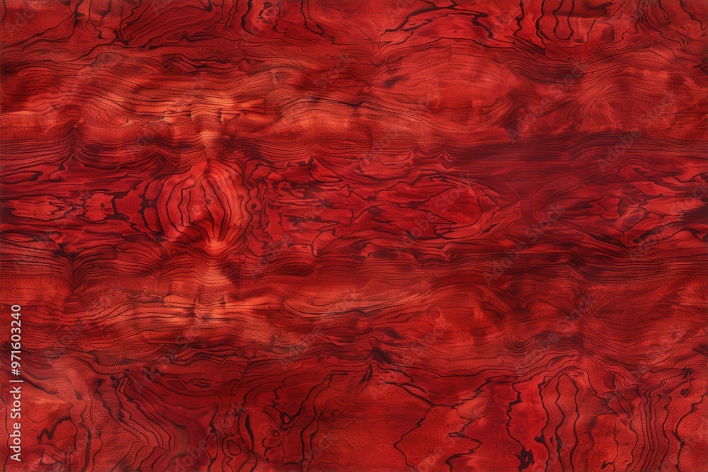 Poster richly textured red wood surface, showcasing intricate patterns and swirls. the vibrant red hues cre