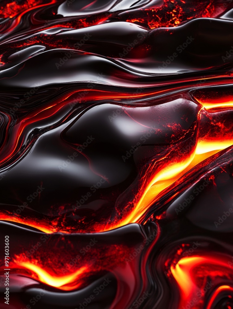 Poster a close-up abstract image of molten lava with soft ripple patterns. the fiery red and orange hues cr
