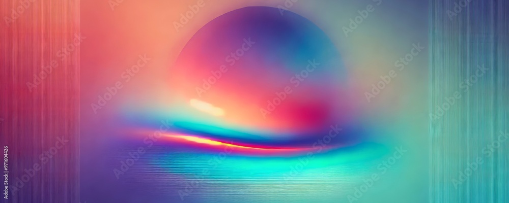 Poster a glowing light sphere against a gradient background merging soft hues.