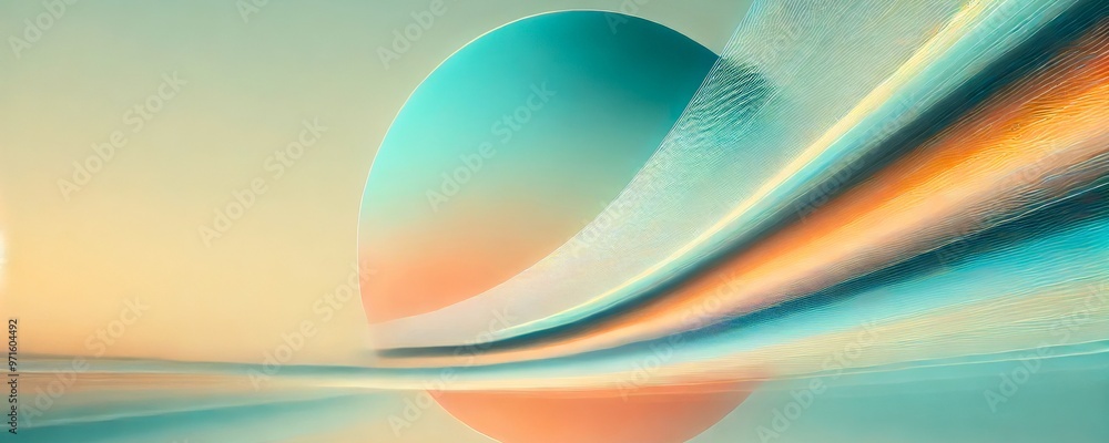 Poster a turquoise and peach sphere with dynamic sweeping motion lines.