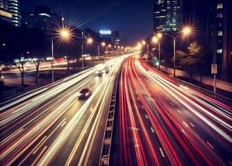 heavy traffic moving at speed on highway at night