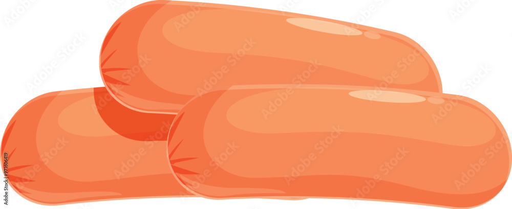Aufkleber three sausages laying horizontally stacked together forming a triangular shape