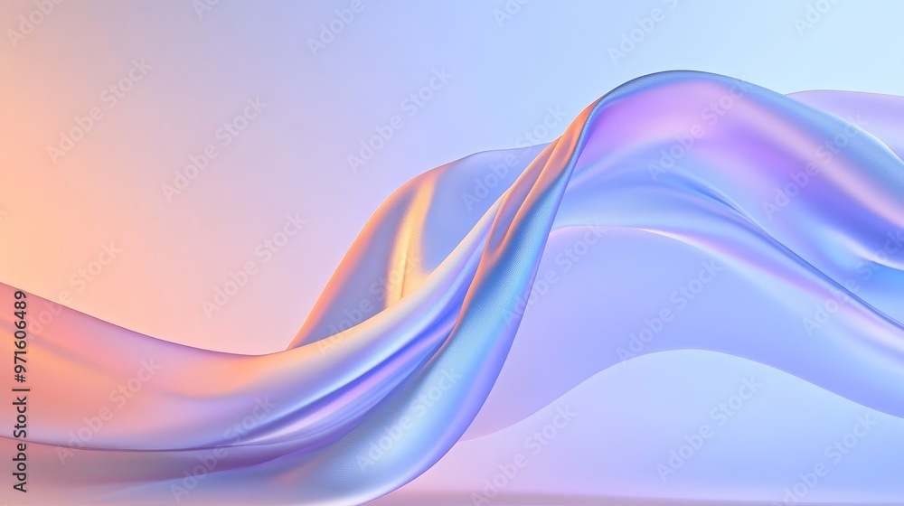Poster a digital illustration of a flowing pastel fabric in a wave-like pattern. the fabric is smooth and g