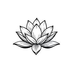 Fototapeta premium a lotus lily water flower in a vintage woodcut engraved etching style silhouette vector art illustration, 