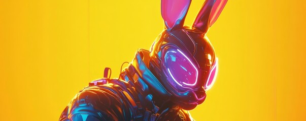 Cyberpunk rabbit wearing helmet and futuristic suit posing