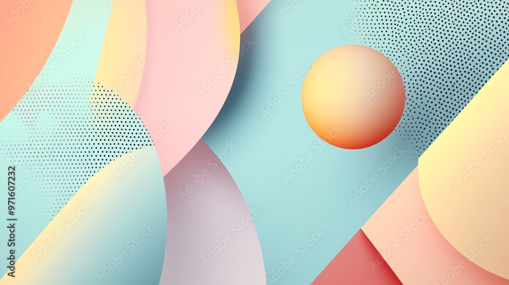 Poster abstract background with colorful geometric shapes and a 3d sphere.
