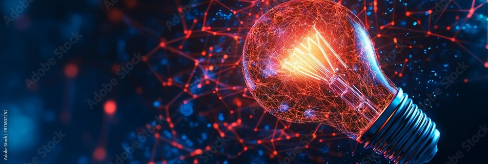 Poster a glowing light bulb surrounded by a network of interconnected lines, symbolizing the interconnected