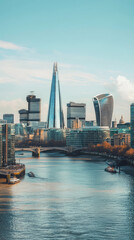 Fototapeta premium London skyline with modern skyscrapers and Thames River, showcasing urban beauty