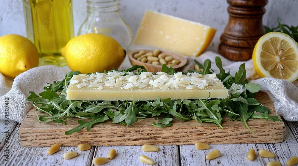 Poster a bar of soap on a cutting board with lemon slices and a bowl of nuts