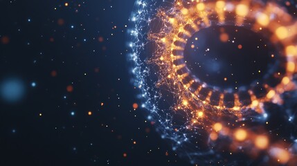 Fototapeta premium Abstract visualization of interconnected particles and glowing orbs, representing technology and science.