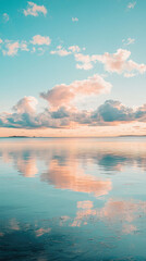 Obraz premium Peaceful bay with soft pastel clouds reflecting on calm water