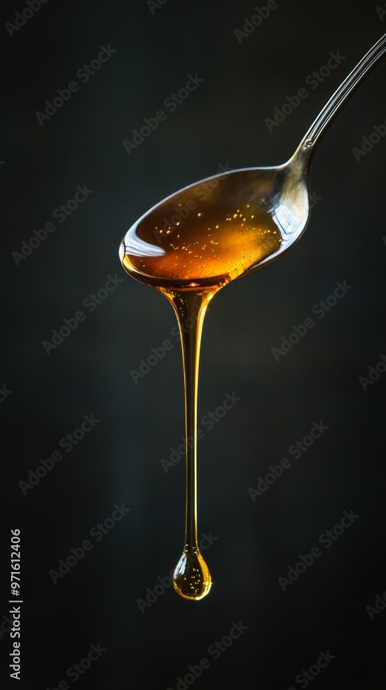 Poster honey dripping from a spoon creating a long flowing line