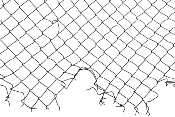 The texture of the metal mesh on a white background. Torn steel, metal mesh with holes