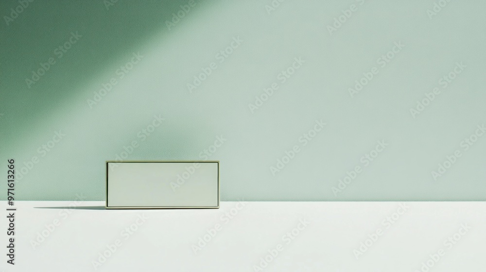 Poster A minimalistic scene featuring a blank rectangular object against a softly lit wall.