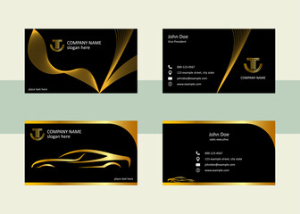 Naklejka premium 2 sets of black and gold business card design. Double sided business card design 