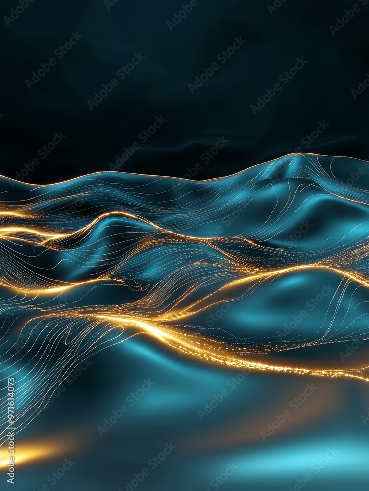 Poster a stylized abstract image of flowing waves, evoking a sense of motion, energy, and connection. the g