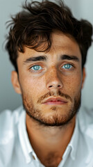 Obraz premium White Male His Twenties With Blue Eyes Blue Jea