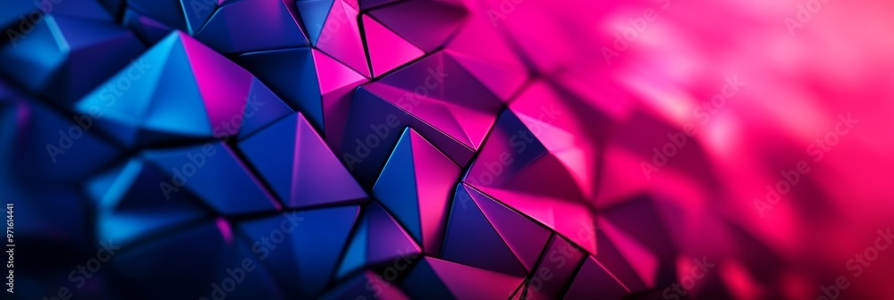 Poster a vibrant abstract background featuring a close-up of a geometric pattern of pink and blue triangles