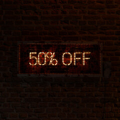 Fototapeta premium 50 Percent Off Neon Light With Brick Wall Bacground