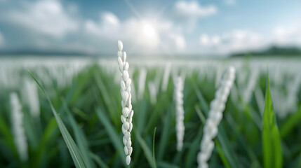 Fototapeta premium White Rice With Sunset Time Background.