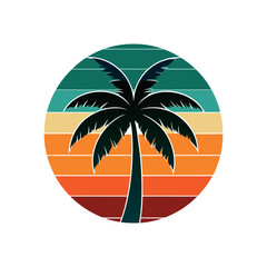 Retro-Style Palm Tree with Colorful Sunset Stripes Clipart isolated vector illustration