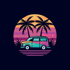 Retro Summer Beach Vacation Clipart isolated vector illustration