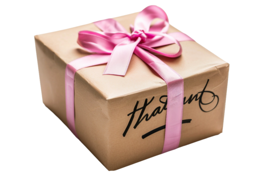 Cozy thank you gift box featuring soothing teas, warm socks, and a thank you letter isolated on transparent background