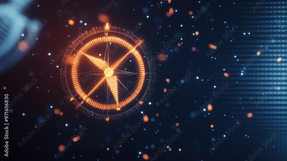 Aufkleber a digital compass graphic with glowing particles, symbolizing navigation and direction.