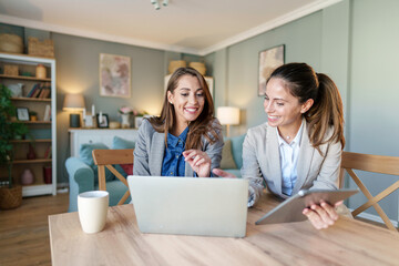 Caucasian Businesswomen Engaging in Remote Work