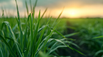 Fototapeta premium White Rice With Sunset Time Background. Oil