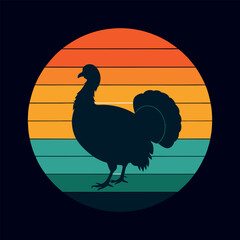 Retro Turkey Silhouette with Vintage Sunset Stripes Background vector illustration