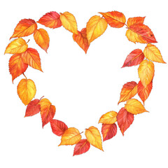 Autumn leaves heart frame on transparent background, vector illustration