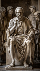 Naklejka premium Socrates surrounded by his disciples in ancient Athens, conveying wisdom and contemplation